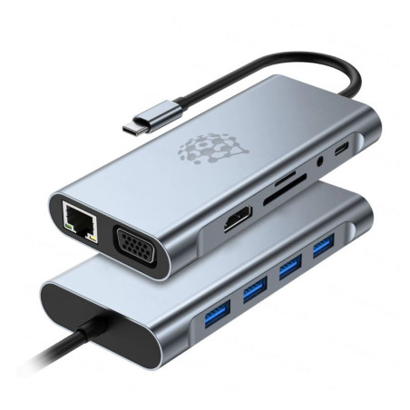 HUB Docking Station Tipo-C, 11 Em 1, Para USB, HDMI, VGA, RJ45, Leitor De Cartões SD E Micro SD, Jack 3.5mm E Tipo-C PD – Goeik