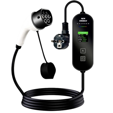 Carregador portátil para carros elétricos 16A / 3,5KW / Ficha Schuko / 5M / LCD - EV Tipo 2