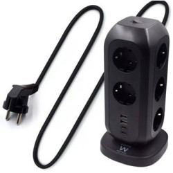EWENT TORRE DE TOMADAS POWER STRIP 11 SCHUKO+ 2 USB+ 2 USB-C BLACK
