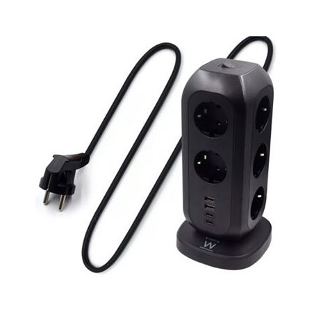 EWENT TORRE DE TOMADAS POWER STRIP 11 SCHUKO+ 2 USB+ 2 USB-C BLACK