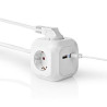 NEDIS EXTENSÃO ELETRICA CUBO 3 TOMADAS + 2 PORT USB 1.5M WHITE