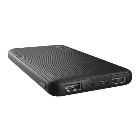 Power Bank 10000mAh - 2x USB-A, 1x USB-C - Ultra Fino - Autonomia Até 46h - Carga Simultânea Até 3 Dispositivos - Cor Preto