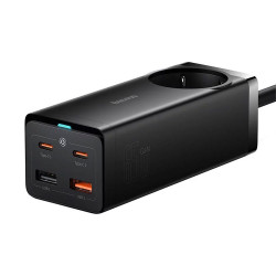 Carregador Baseus GaN3 Pro Fast Charger 65W Dual USB-C/USB-A Preto + Tomada AC