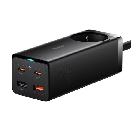 Carregador Baseus GaN3 Pro Fast Charger 65W Dual USB-C/USB-A Preto + Tomada AC