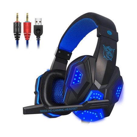Headset Para Gaming, Com USB E 2 Jack 3.5mm Para Fones E Microfone | Preto E Azul | Goeik