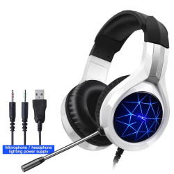 Headset Gaming Com Microfone Ajustável E Efeitos LED – Branco E Preto – Goeik
