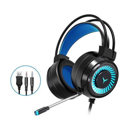 Headset Gaming Com Luzes LED, Sistema Surround 7.1, Microfone Ajustável, Controlo De Volume, 1*USB E 2 Jacks 3.5mm - Goeik