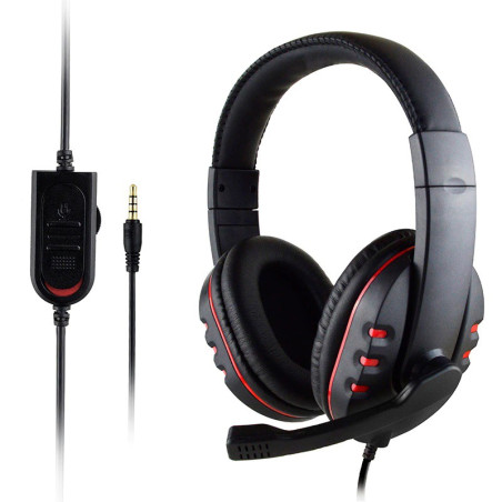 Headset Gaming Com Microfone E Botão De Controlo De Volume – Preto E Vermelho - Goeik