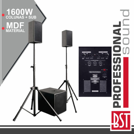 Conjunto Som Bi-Amplificado PRO 2.1 1600WMÁX MDF BST