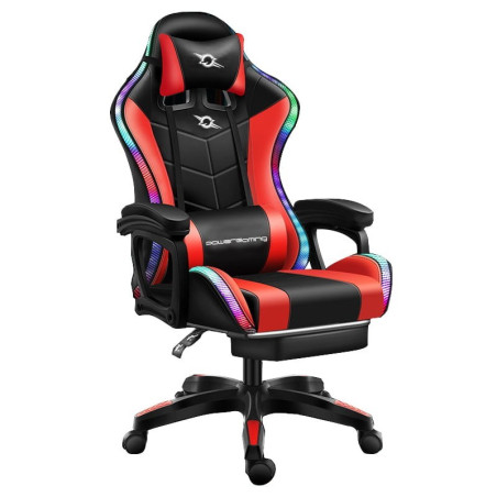 Cadeira Gaming PowerGaming LED RGB Vermelho / Preto com Apoio para os Pés